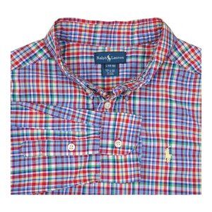 Ralph Lauren Boys Plaid Cotton Button-Down Shirt L 14/16 Long Sleeve